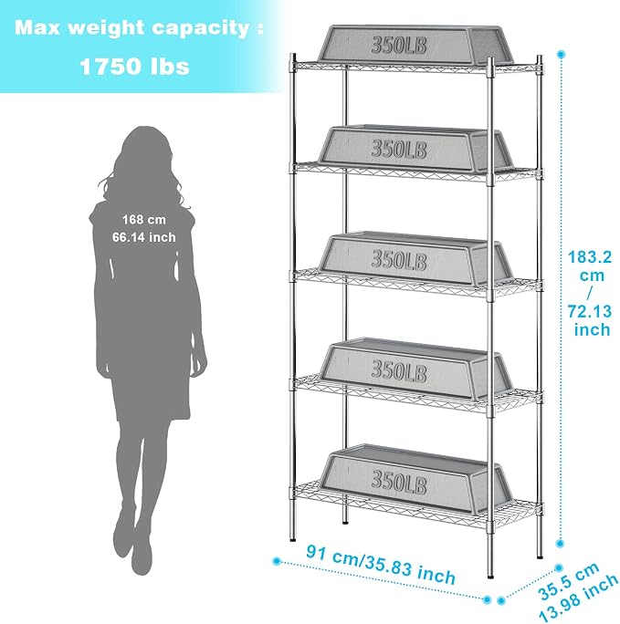 Auslar 5-Shelf Storage Shelves Heavy Duty 5 Tiers Standing Large Shelving Units - Image 3