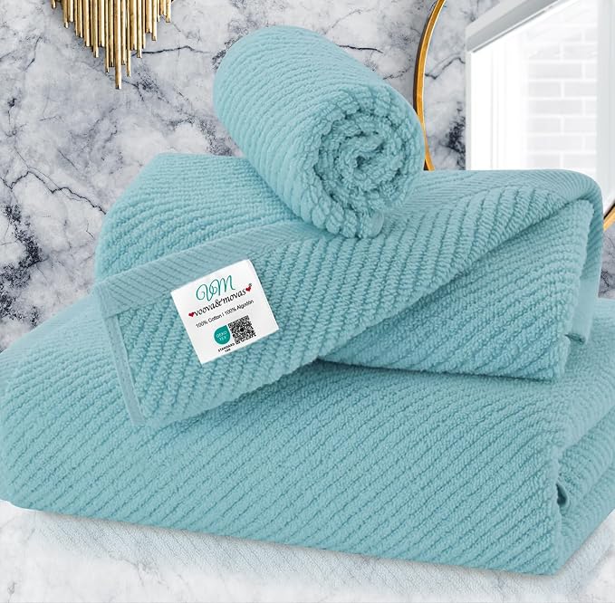 VOOVA & MOVAS Bathroom Towels Set, 100% Cotton | Quick Dry | Soft | Thick by VOOVAMOVAS