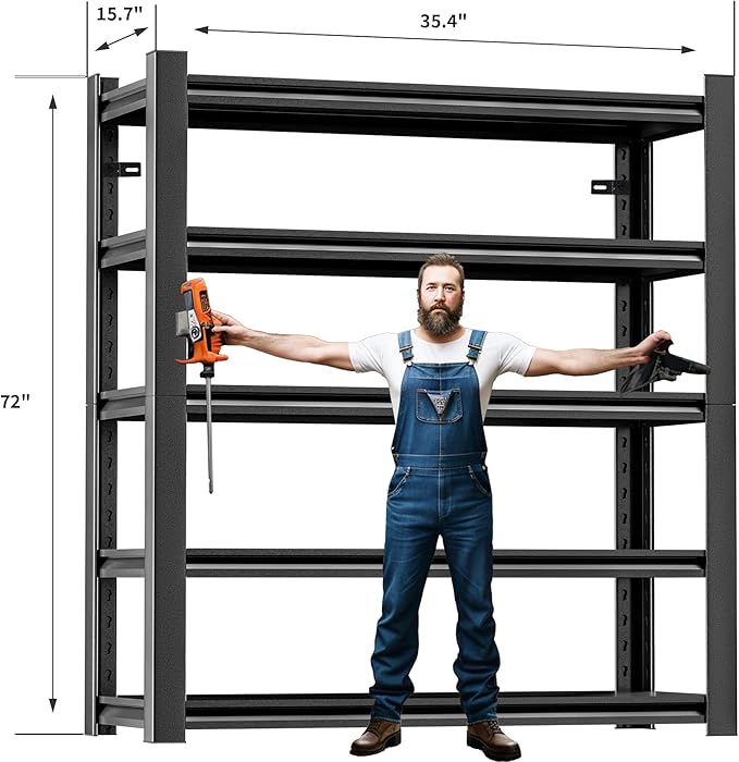 Garage Shelves - 4 Adjustable 5-Tier Metal Shelving Units, Heavy Duty - Image 2