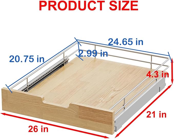 Pull Out Cabinet Organizer, Heavy-Duty Slide Out Shelf, Wood And Wire Basket - Image 2