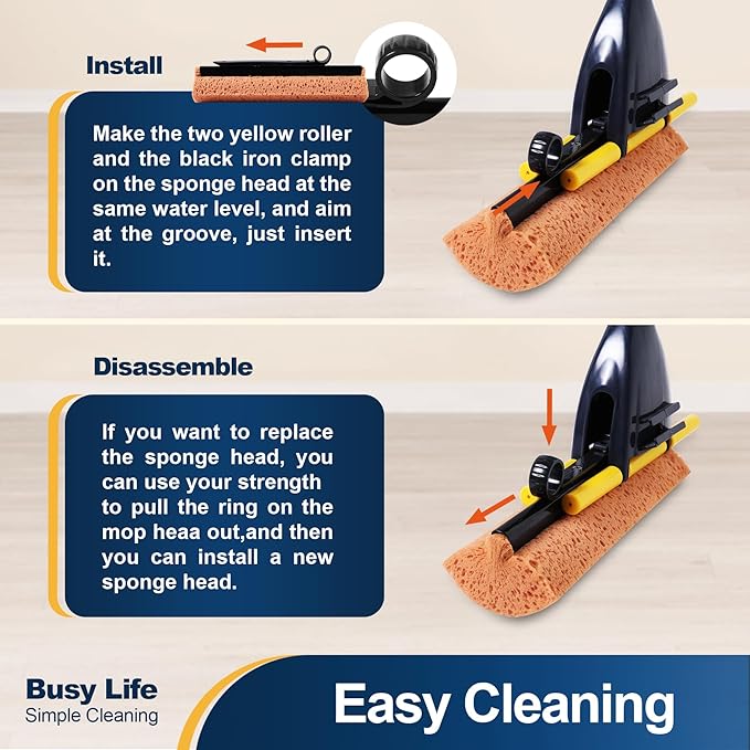 Yocada Sponge Mop Home Commercial Use Tile Floor Bathroom Garage Cleaning Total - Image 4