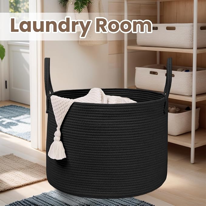 Woven Blanket Basket, 115L Large Rope Storage Bin - Image 7