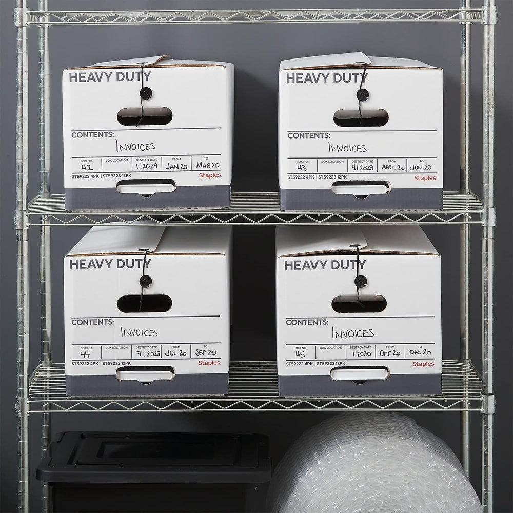 STAPLES Storage & Filing Box, Letter Size, Stackable, 4-Pack, White/Gray