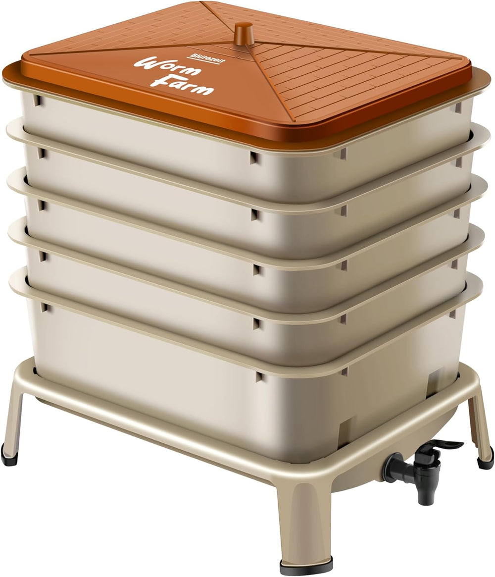 Blütezeit 5-Tray Worm Compost Bin, 53QT Outdoor & Indoor Worm Composter w...
