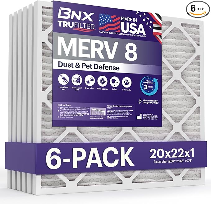 BNX TruFilter 20x22x1 Air Filter MERV 8 by BNX