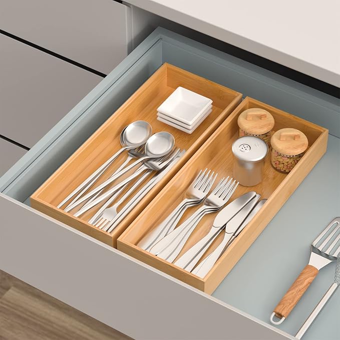 Bamboo Drawer Organizer, Stackable Utensil Organizer - Image 2