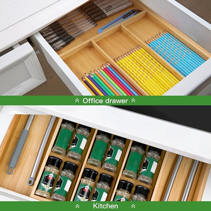 VaeFae Premium Bamboo Drawer Organizer, Expandable Silverware Drawer Organizer - Image 6