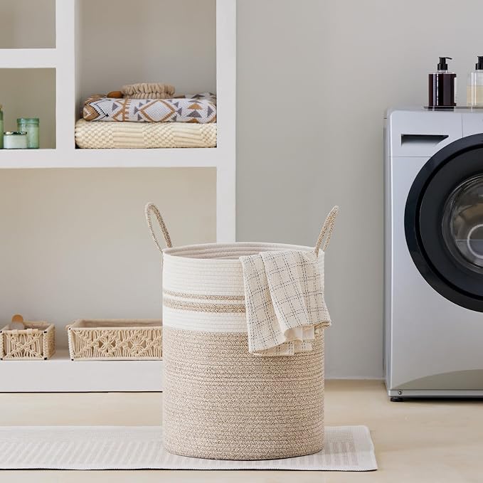 VIPOSCO Large Laundry Hamper, Tall Woven Rope Storage Basket - Image 7