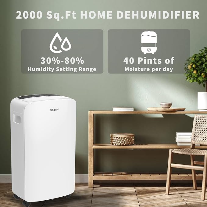 Shinco 40 Pints Dehumidifier for Home and Basements, 2000 Sq.Ft Dehumidifiers - Image 2