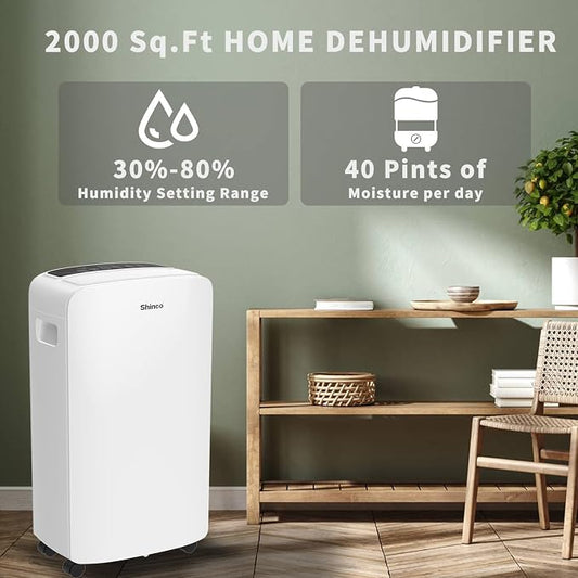 Shinco 40 Pints Dehumidifier for Home and Basements, 2000 Sq.Ft Dehumidifiers - Image 2