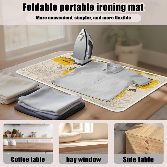 Sunflower Ironing Mat Pad for Table Portable Travel Iron Blanket Vintage - Image 6