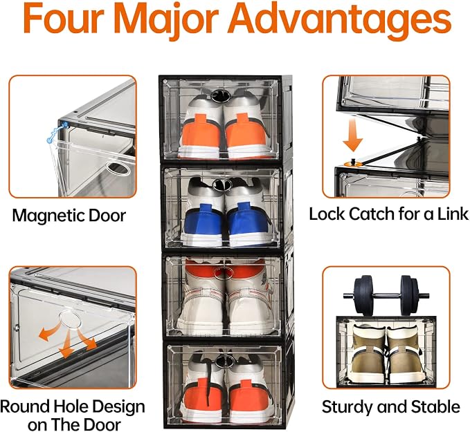 12 Pack Shoe Boxes Stackable, Upgraded Sturdy Shoe Storage Boxes - Image 4