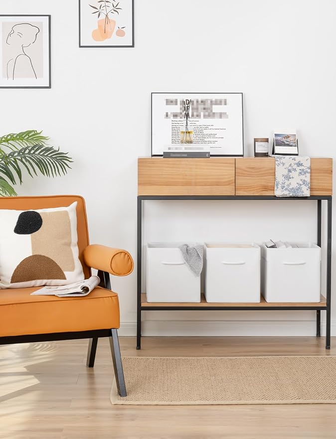 StorageWorks White Storage Cubes, 11-inch Leather Bins - Image 6