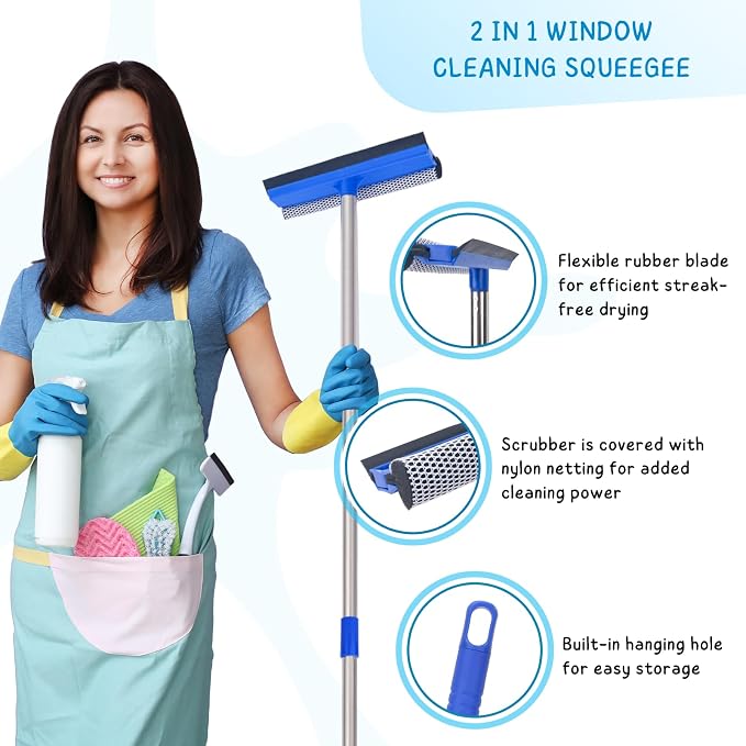 Window Squeegee for Home, 2-in-1 Glass Scrubber for Car Windshield Cleaning - Image 2