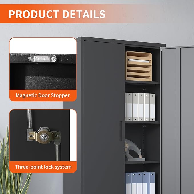 72'' Garage Storage Cabinet, Lockable Storage Cabinet