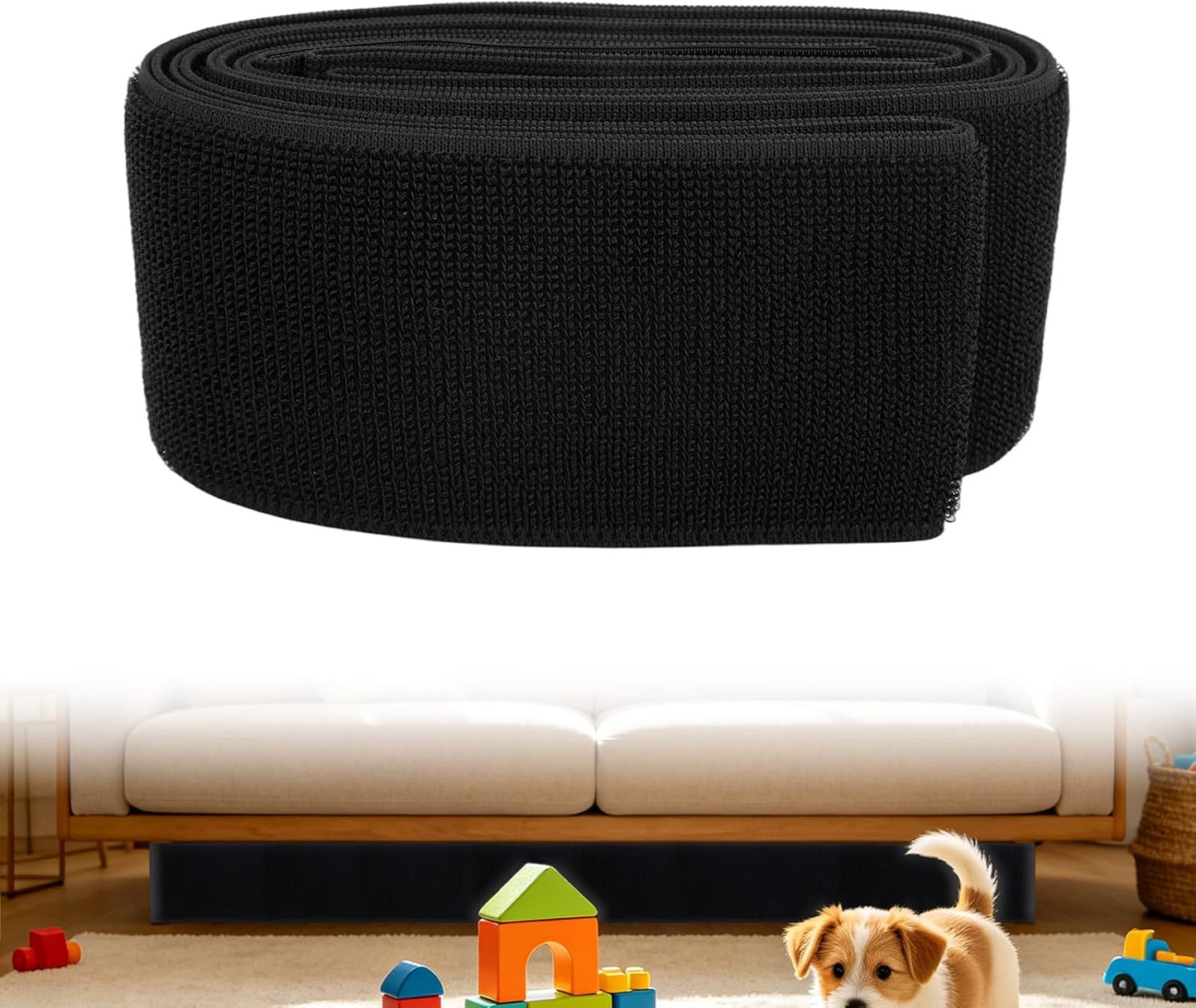 Under Couch Blocker for Pets and Kids Toys, 335x7.5cm/131.89x2.95in Adjustable Elastic Bed Blocker Cat Barrier Dog Couchs Stopper Furniture Gap Filler Protector for Sofa Cabinet