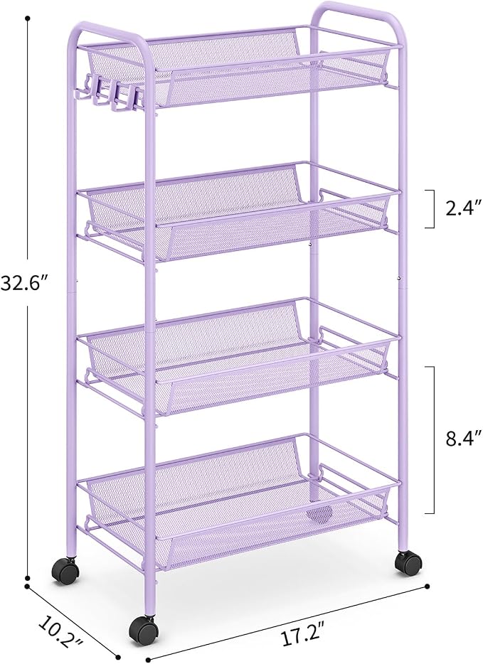 TOOLF 4-Tier Rolling Cart, Metal Utility Cart - Image 9