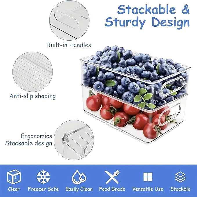 12 Pack Refrigerator Organizer Bins, 3 Sizes Stackable Clear Pantry Storage - Image 2