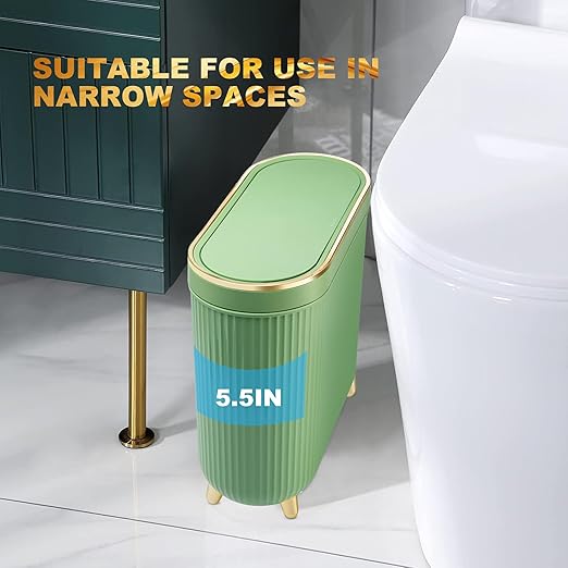 Bathroom Trash Can with Lid 3.2 Gallon Narrow Trash Can Small Plastic Trash Bin - Image 4