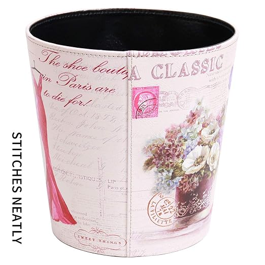 PU Leather Small Trash Can Wastebasket, Round Garbage Container Basket - Image 8