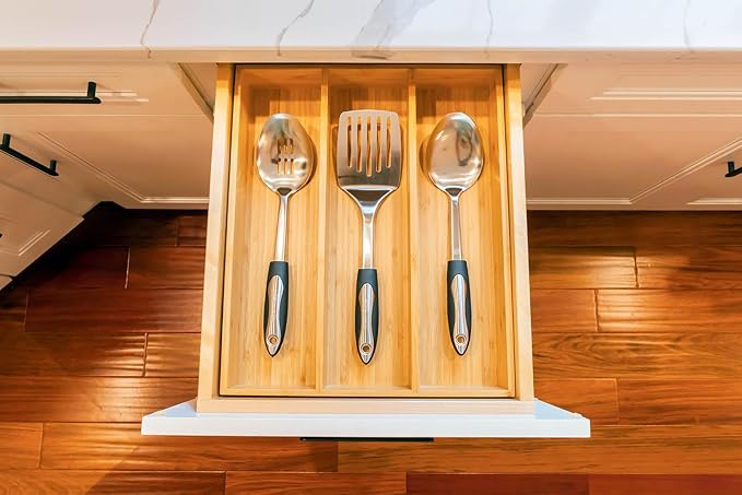 Umilife Bamboo Kitchen Utensils Organizer, 13 Inch Drawer Dividers - Image 4
