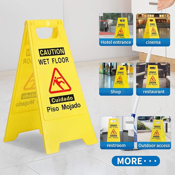 CERLMLAND Caution Wet Floor Sign, Foldable Sturdy Bilingual Double-Sided Safety - Image 6