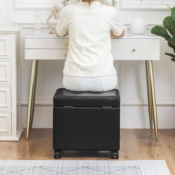 Adeco 17.7" Leather Ottoman - Image 9