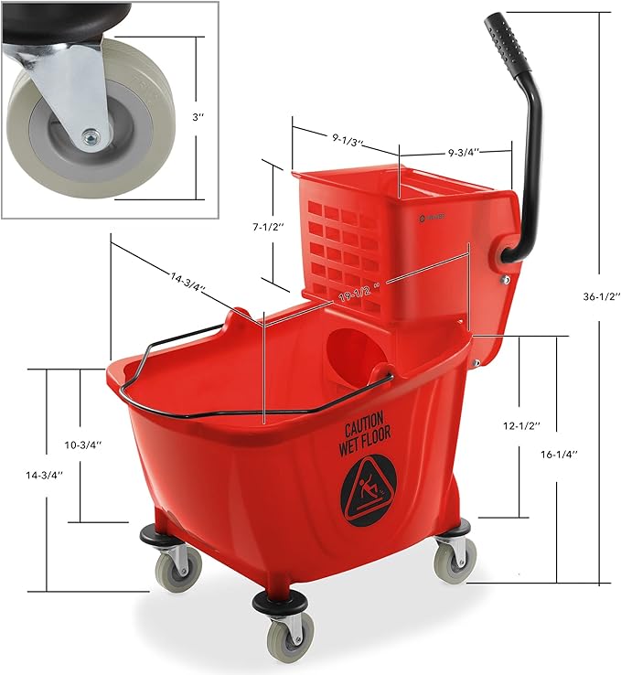 Dryser Commercial Side Press Wringer Combo Mop Bucket, 33 Quart - Image 5