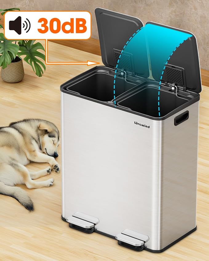 Lovewind Kitchen Trash Can, 2 x 8 Gallon Stainless Steel Trash and Recycle Bin - Image 8