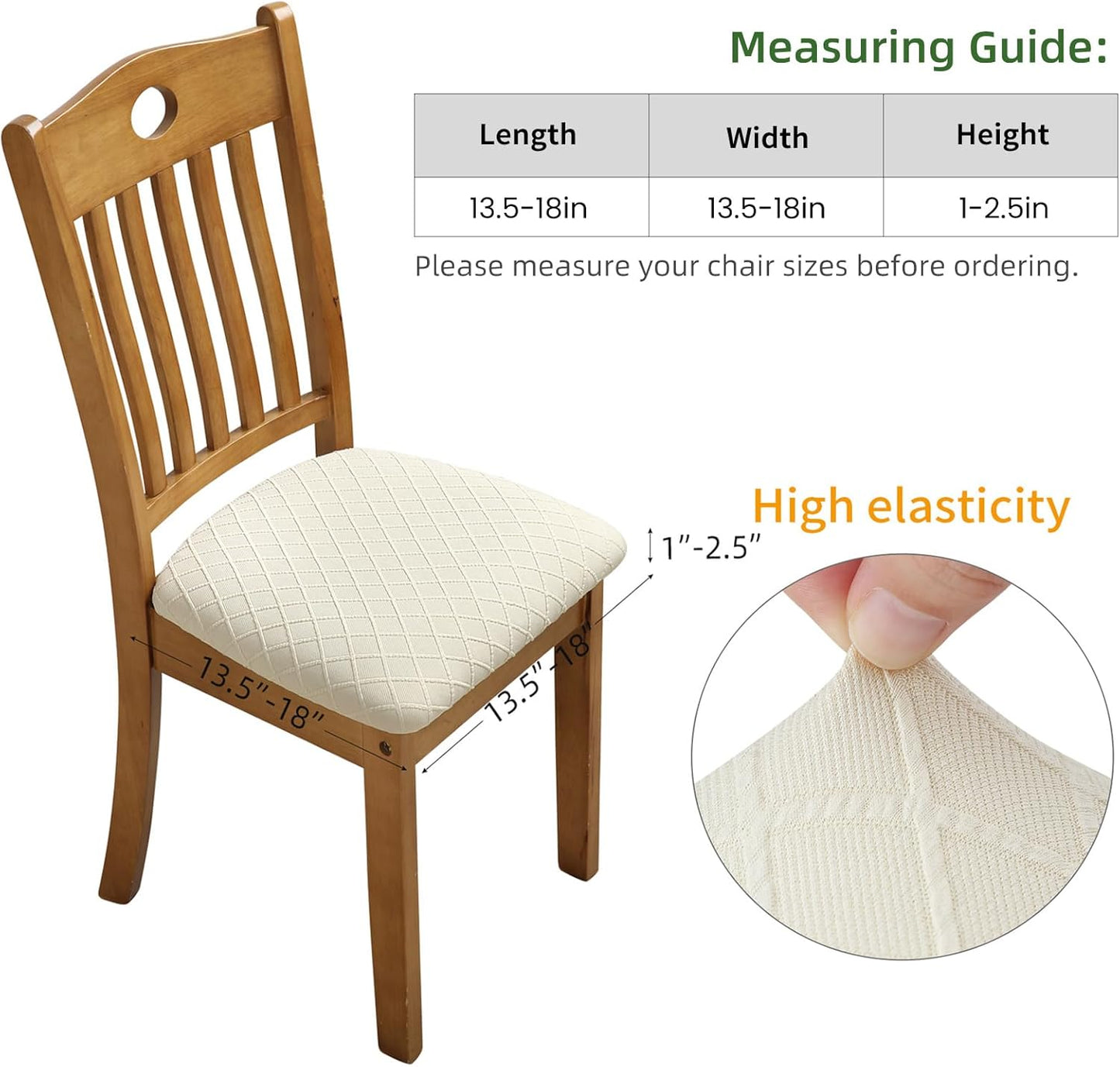 Fuloon Stretch Chair Seat Covers 6 PCS, Removable Washable Dining Chair Covers Anti-Dust Dining Room Seat Cushion Slipcovers (6, Beige)