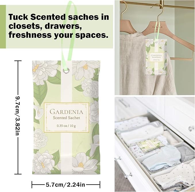 SCENTORINI Scented Sachets for Drawers and Closets, Gardenia Scent 14 Pack - Image 4