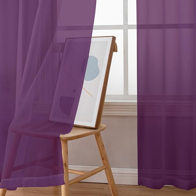Chyhomenyc Plum Sheer Curtains 63 Inch Length 2 Panels, Rod Pocket Solid Window - Image 7