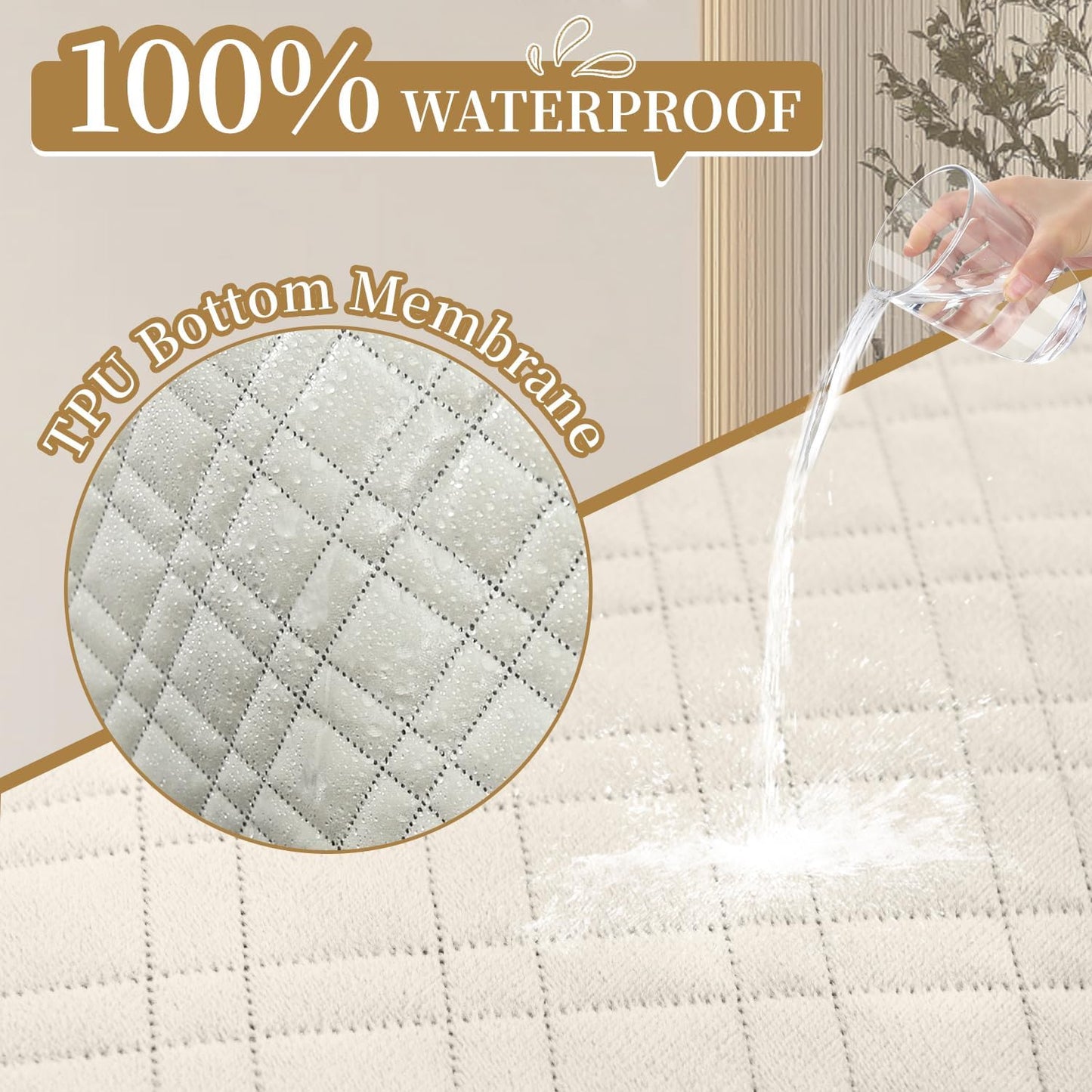 Velvet 100% Waterproof Couch Cover for Dogs Washable Sofa Covers for 3 Cushion Couch Pet Friendly Oversized Sofa Slipcovers Non Slip Furniture Protector with Pockets (XX-Large, Light Beige)