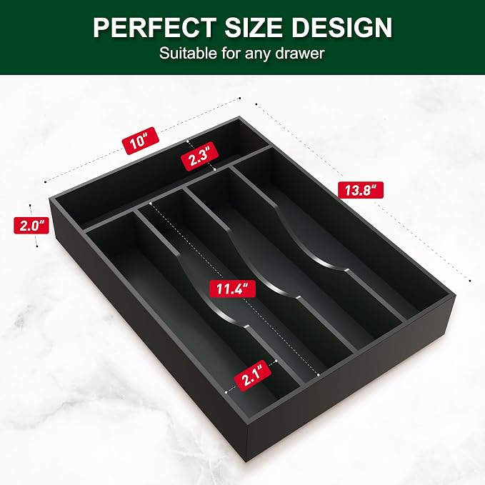 Bellsal Black Utensil Organizer 10 Inch Silverware Tray - Image 3