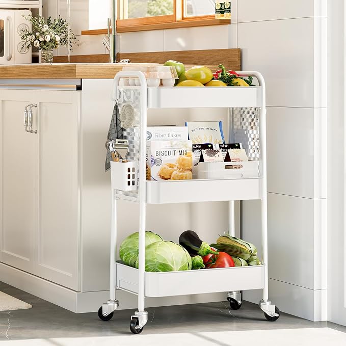 TOOLF 3 Tier Rolling Cart Storage Organizer, Metal Rolling Utility Cart - Image 8