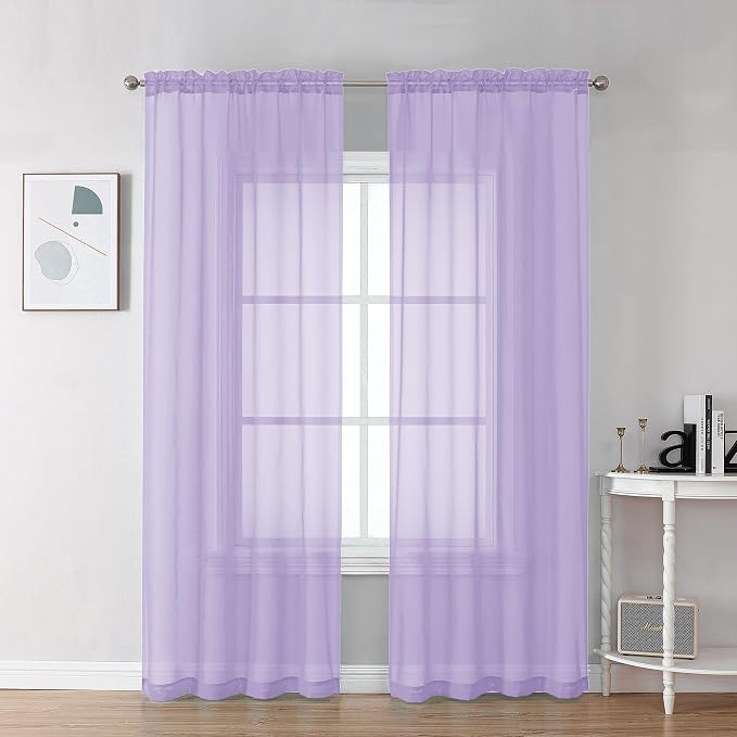 Chyhomenyc Lilac Sheer Curtains 78 Inches Long 2 Panels Set by Chyhomenyc