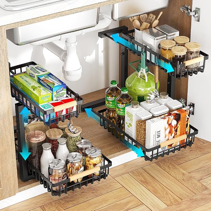 Under Sink Organizer, 2 Tier Under Sink Organizers and Storage, Metal Slide out by ZMJESSNIA