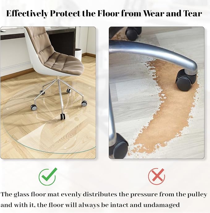 55" x 55" Round Glass Chair Mat, Heavy Duty Hard Floor Mat - Image 4