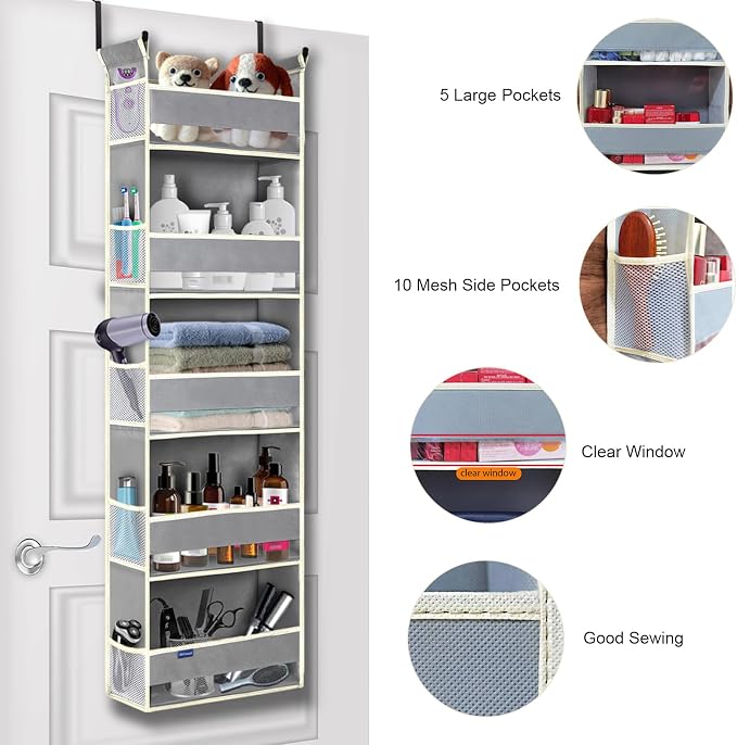 2 Pack Over The Door Hanging Organizer 5-Shelves and 10 Side Pockets, Over The - Image 4
