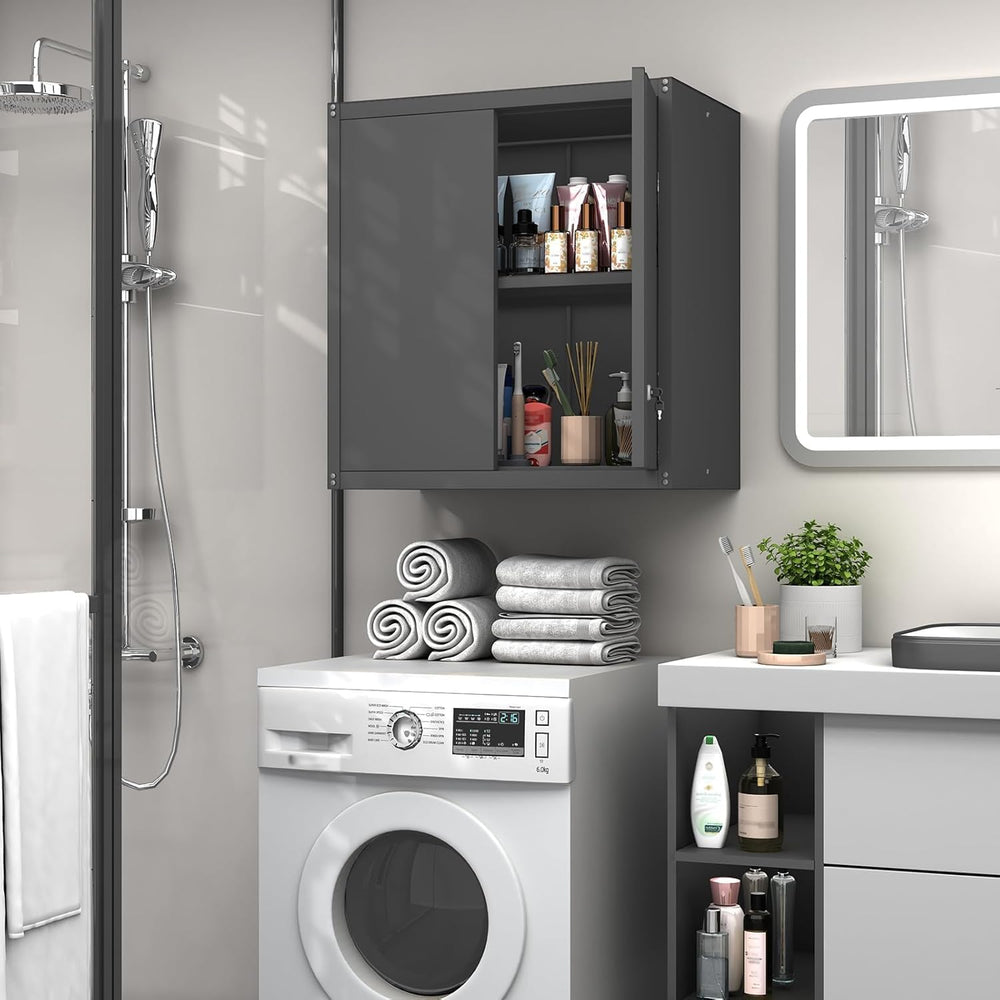 GREATMEET Locking Metal Garage Wall Cabinet with Doors and Shelf