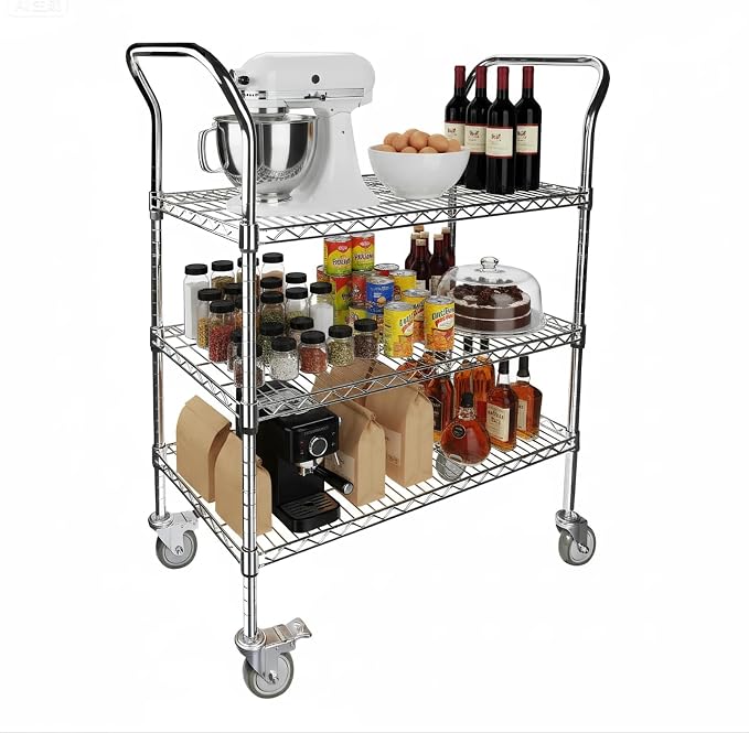 Northsky 3-Shelf Wire Utility Cart on Wheels, Chrome Finish Rolling Metal - Image 2