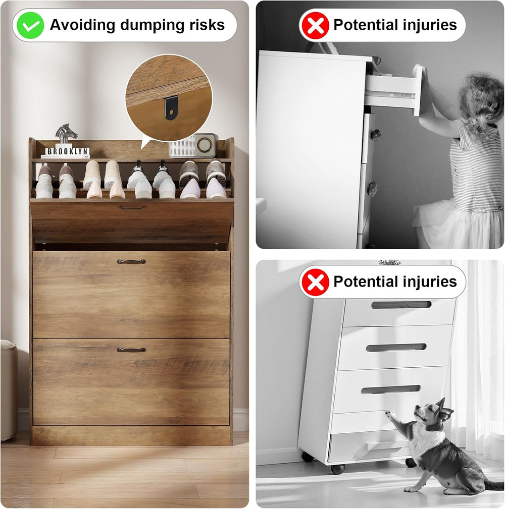 HOMMPA Farmhouse Shoe Storage Cabinet with 3 Flip Drawers, Shoe Cabinet Stora...