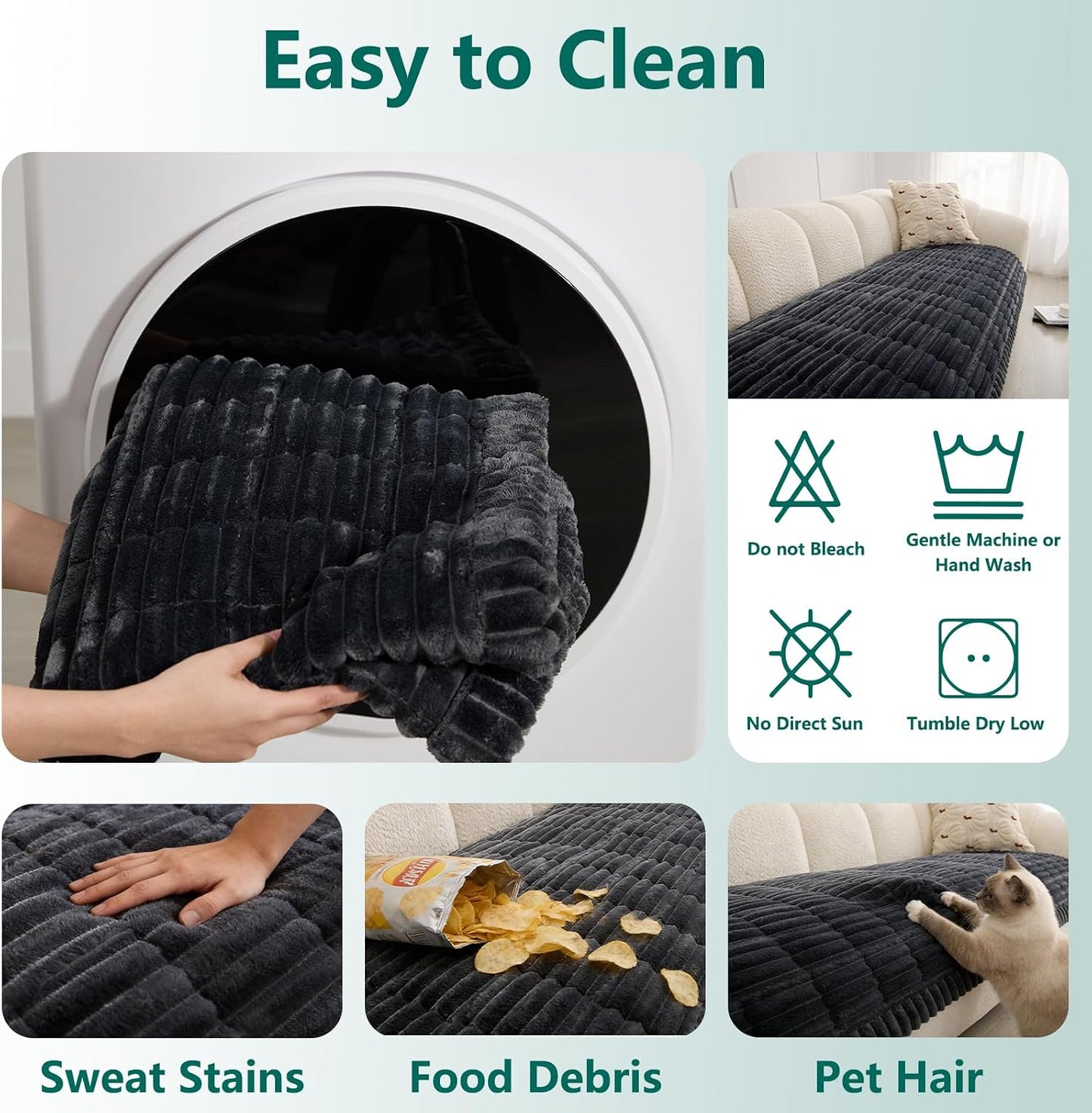 Sofa Covers for Dogs Washable, Non Slip Couch Covers, Soft Fuzzy Sofa Covers for Pets, Dog Bed Protector (Dark Grey, 29"x71")
