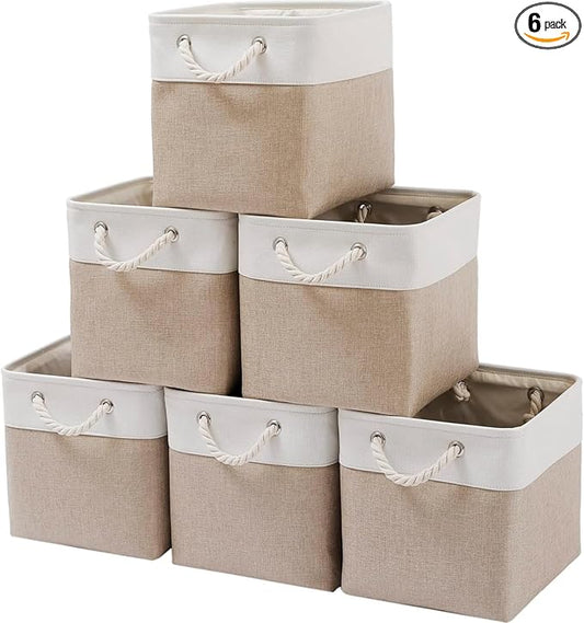Mangata Canvas Storage Boxes, 11 Inch Cube Storage Bins Set of 6, Fabric Baskets by Mangata