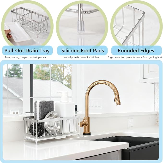 Kavciva Sink Caddy Sponge Holder, 304 Stainless Steel Dish Brush Holder - Image 5