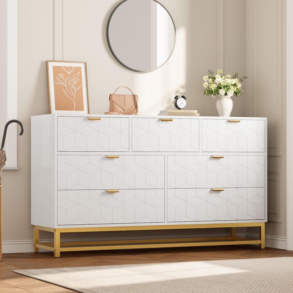 GAOMON 7 Drawer Dresser, White Modern 54" Large Dresser for bedoom