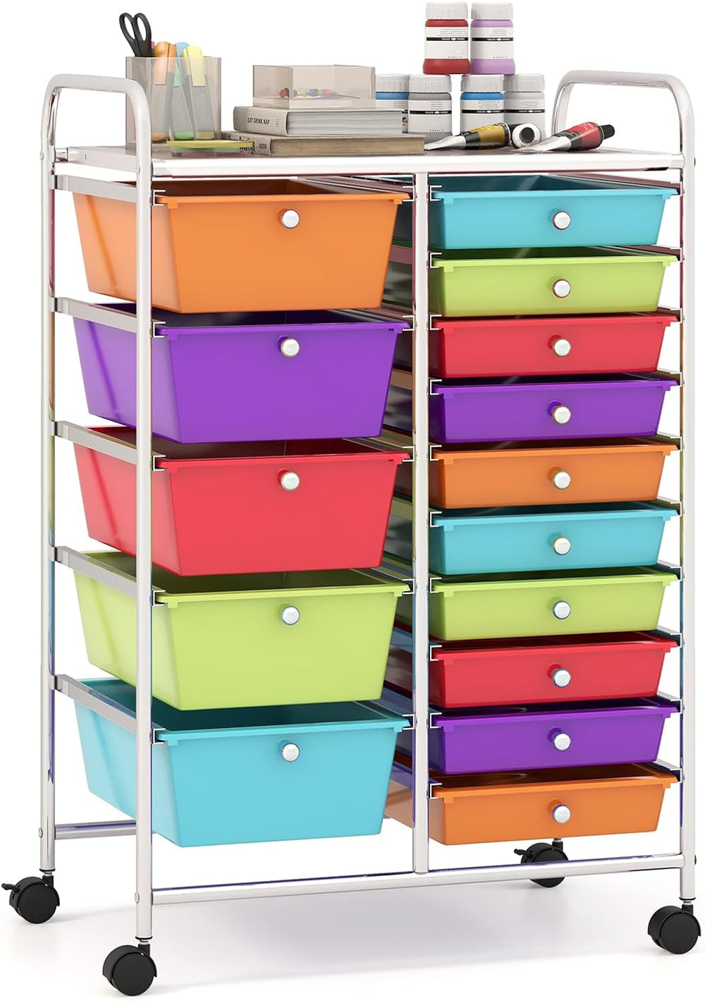 Giantex 15-Drawer Organizer Cart Office School Storage Cart Rolling Drawer Ca...