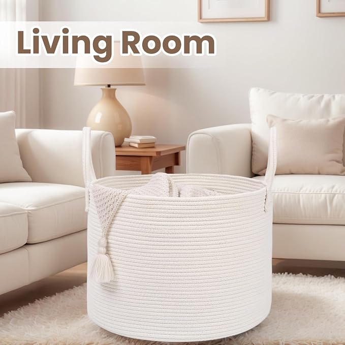 Woven Blanket Basket, 65L Large Rope Storage Bin - Image 5