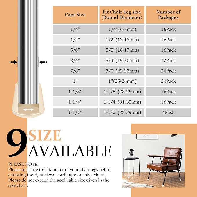 1-1/2" Round Rubber Chair Leg Tips Caps, Chair Leg Floor Protectors, Non-Slip - Image 6