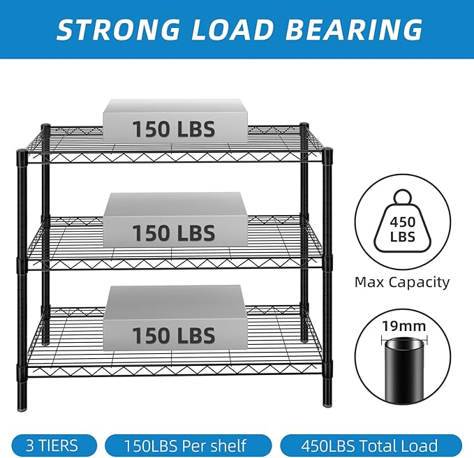 3-Shelf Adjustable Metal Shelf Wire Shelving Unit Storage Rack Display Shelf - Image 4